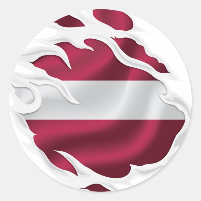 Latvia Ripped Flag Classic Round Sticker (Front)