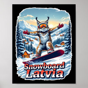 Latvia Snowboarding Lynx In Winter Wonderland Poster