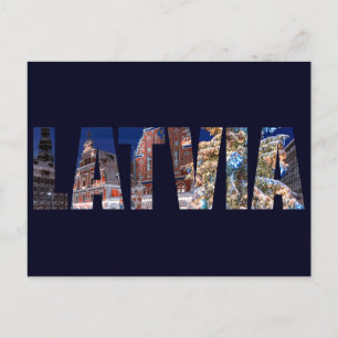 Latvia text with Illuminated Christmas tree Postcard