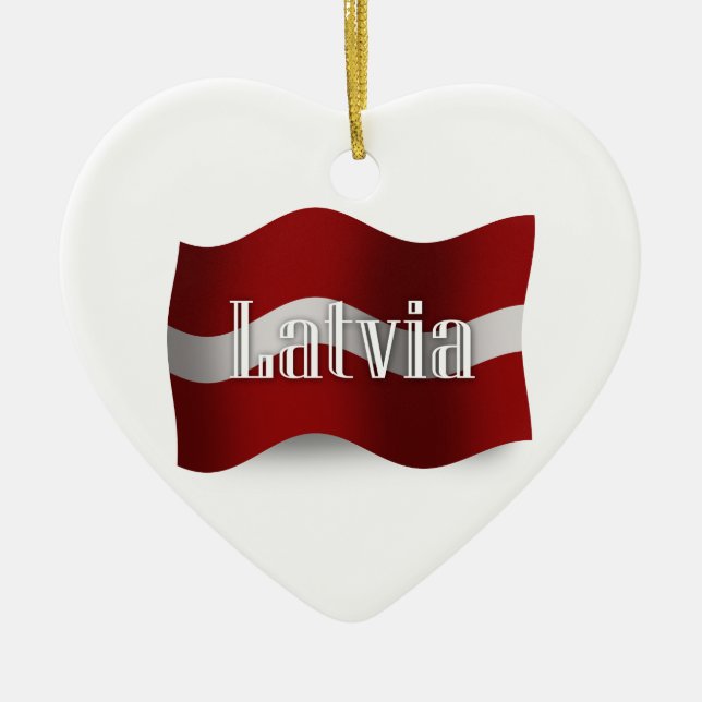 Latvia Waving Flag Ceramic Tree Decoration (Front)