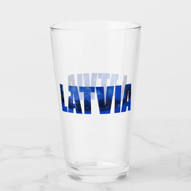 Latvia winter night text with reflection glass (Front)