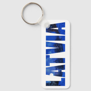 Latvia winter night text with reflection key ring