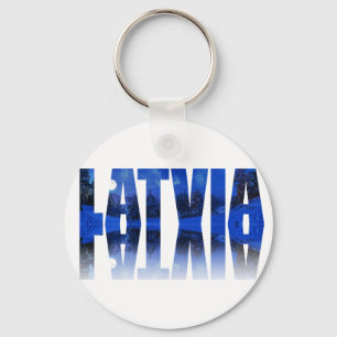 Latvia winter night text with reflection key ring