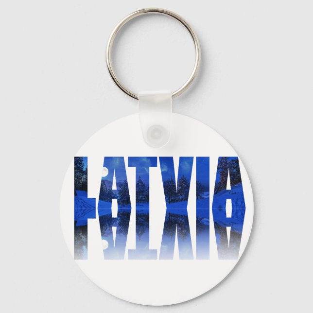 Latvia winter night text with reflection key ring (Front)