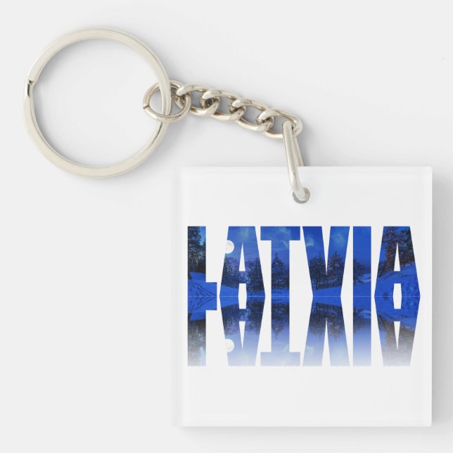 Latvia winter night text with reflection key ring (Front)