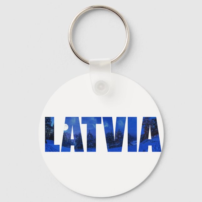 Latvia winter night text with reflection key ring (Front)
