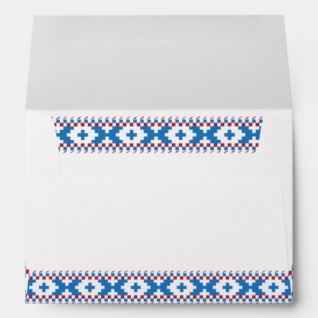 Latvian ancient signs blue, red, white folk art envelope (Back (Bottom))