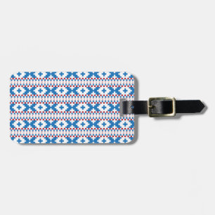 Latvian ancient signs blue, red, white folk art luggage tag