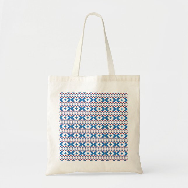Latvian ancient signs blue, red, white folk art tote bag (Front)