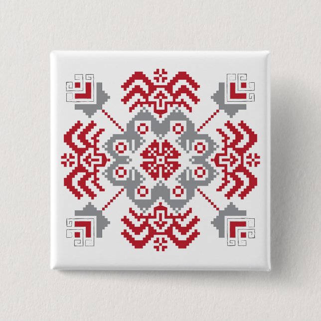 Latvian Auseklis Folk art geometric medallion 15 Cm Square Badge (Front)