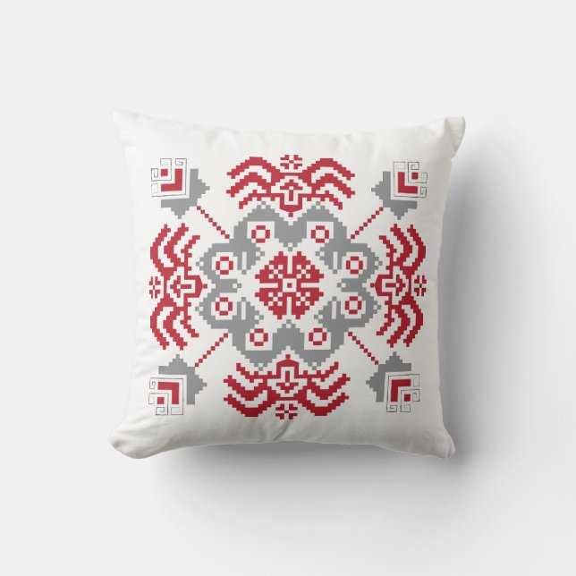 Latvian Auseklis Folk art geometric medallion Cushion (Front)