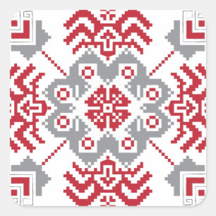 Latvian Auseklis Folk art geometric medallion Square Sticker