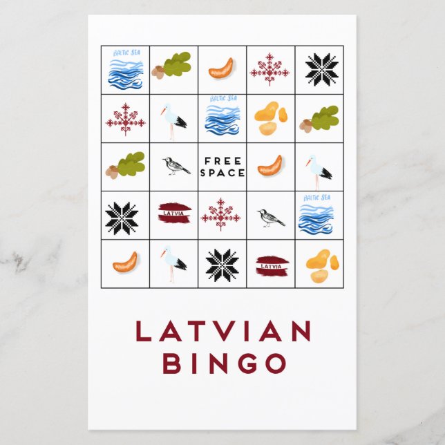 Latvian Bingo Card Version 5 (Front)