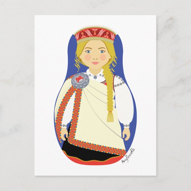 Latvian Blonde Matryoshka Postcard (Front)