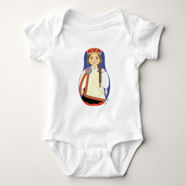 Latvian Brunette Matryoshka Baby Bodysuit (Front)
