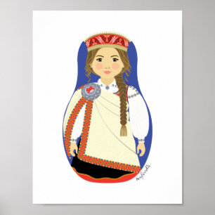 Latvian Brunette Matryoshka Poster