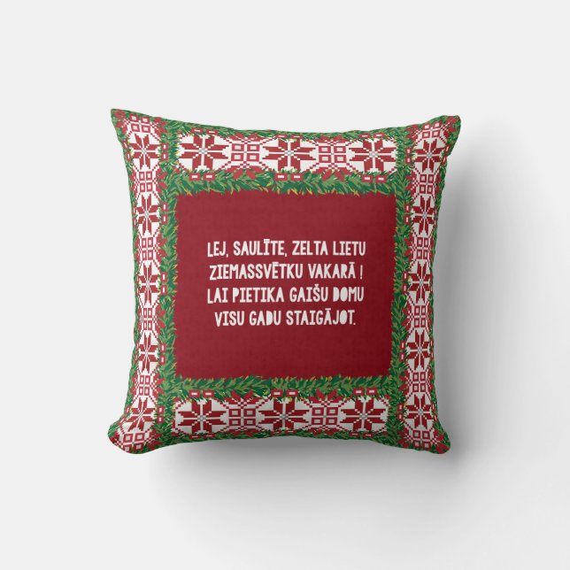 Latvian Christmas Folk Song III Tautasdziesma Cushion (Front)