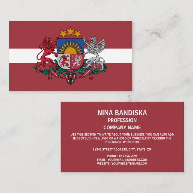 Latvian Flag & Coat of Arms, Flag of Latvia Business Card (Front/Back)