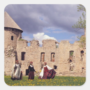 Latvian girls in traditional dress, singing square sticker