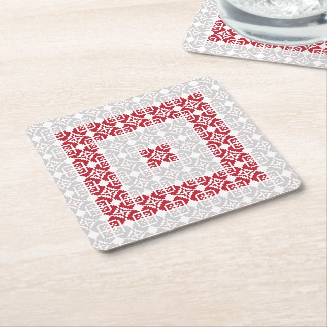 Latvian Morning SUN geometric pattern I Square Paper Coaster (Angled)