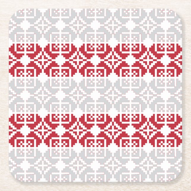 Latvian Morning SUN geometric pattern II Square Paper Coaster (Front)