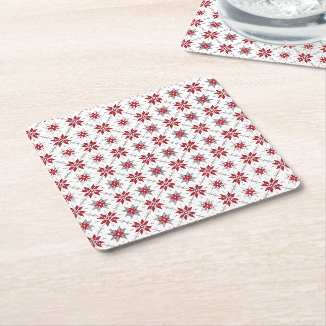 Latvian Morning SUN geometric pattern V Square Paper Coaster (Angled)