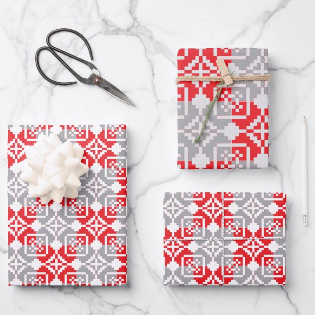 Latvian Morning SUN geometric pattern VI Wrapping Paper Sheet (Front)