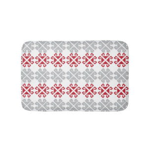 Latvian red and grey geometric Moon cross Bath Mat