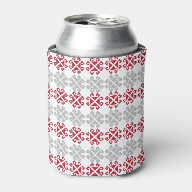Latvian red and grey geometric Moon cross Can Cooler (Can Front)