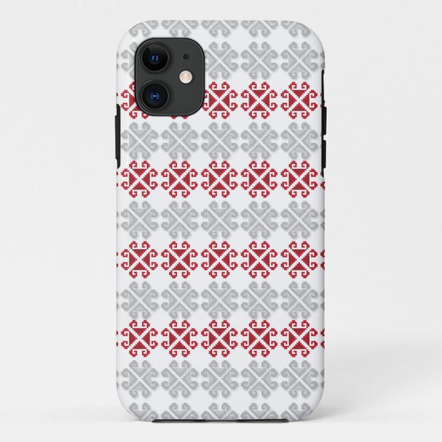 Latvian red and grey geometric Moon cross Case-Mate iPhone Case (Back)