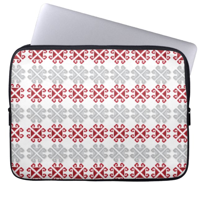 Latvian red and grey geometric Moon cross Laptop Sleeve (Front)