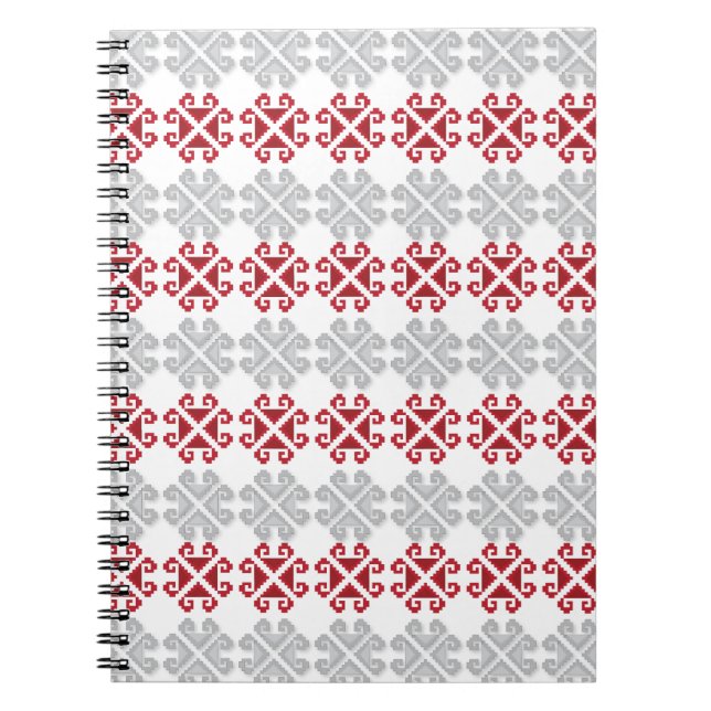 Latvian red and grey geometric Moon cross Notebook (Front)