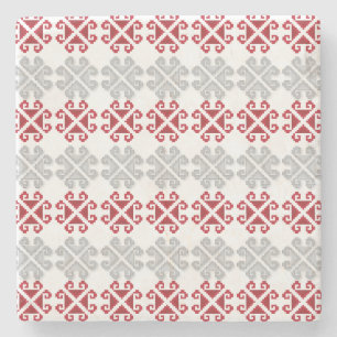 Latvian red and grey geometric Moon cross Stone Coaster