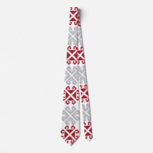 Latvian red and grey geometric Moon cross Tie
