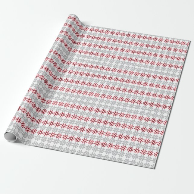 Latvian red and grey geometric Moon cross Wrapping Paper (Unrolled)