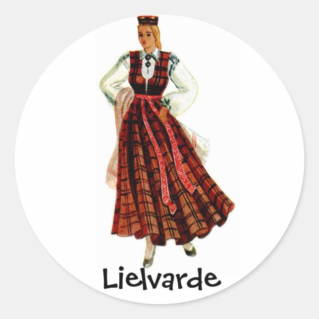 Latvian regional costume for Lielvarde Classic Round Sticker (Front)