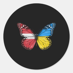Latvian Ukrainian Flag Butterfly Latvia Ukraine  Classic Round Sticker