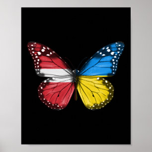 Latvian Ukrainian Flag Butterfly Latvia Ukraine Poster