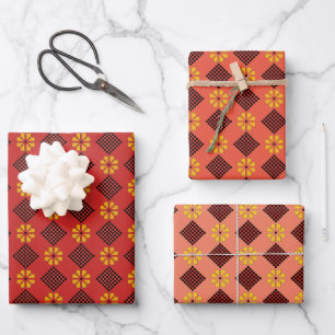 Latvian Vintage orange and black folk art pattern Wrapping Paper Sheet