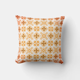 Latvian Vintage orange and white folk art pattern Cushion