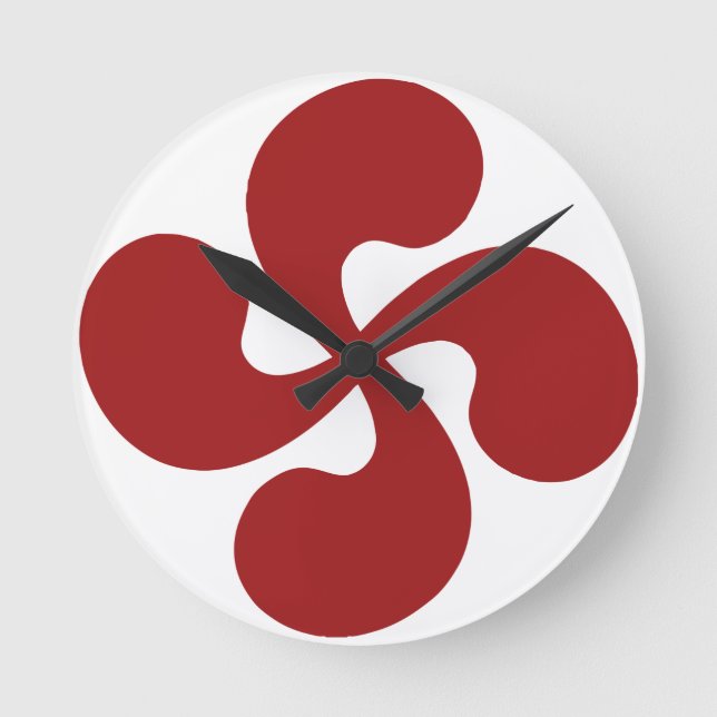 Lauburu Red Basque Cross Round Clock (Front)