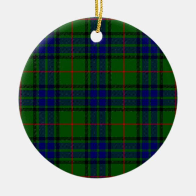 Lauder tartan blue green plaid ceramic ornament (Front)