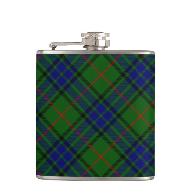Lauder tartan blue green plaid hip flask (Front)