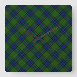 Lauder tartan blue green plaid square wall clock