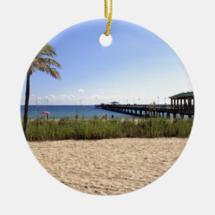 Lauderdale-by-the-Sea, Florida Beach and Pier Ceramic Tree Decoration