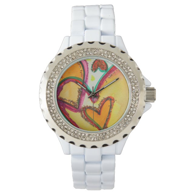 Laugh Hearts Connect Colourful Art Custom Watch (Front)