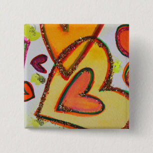 Laugh Hearts Crossing Art Buttons or Lapel Pins