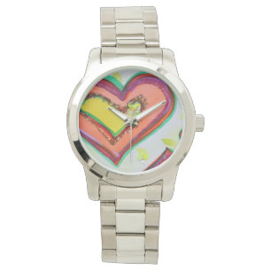 Laugh Hearts Two Hearts Colourful Art Custom Watch