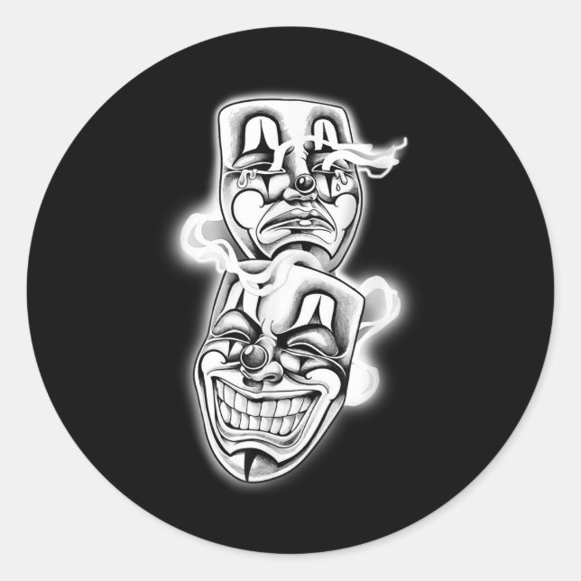 Laugh Now Cry Later Chicano Tattoo Flash  Classic Round Sticker (Front)
