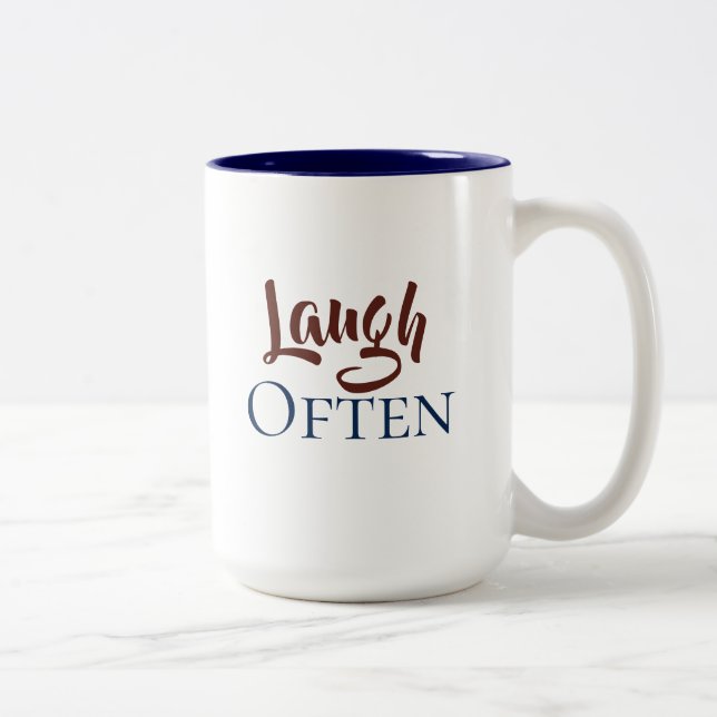 Laugh Often Blue and Maroon Two-Tone Coffee Mug (Right)